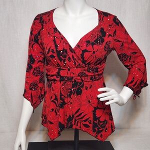 Studio 1940 Blouse Sparkles Red Black High Low Waist Hem ? Large